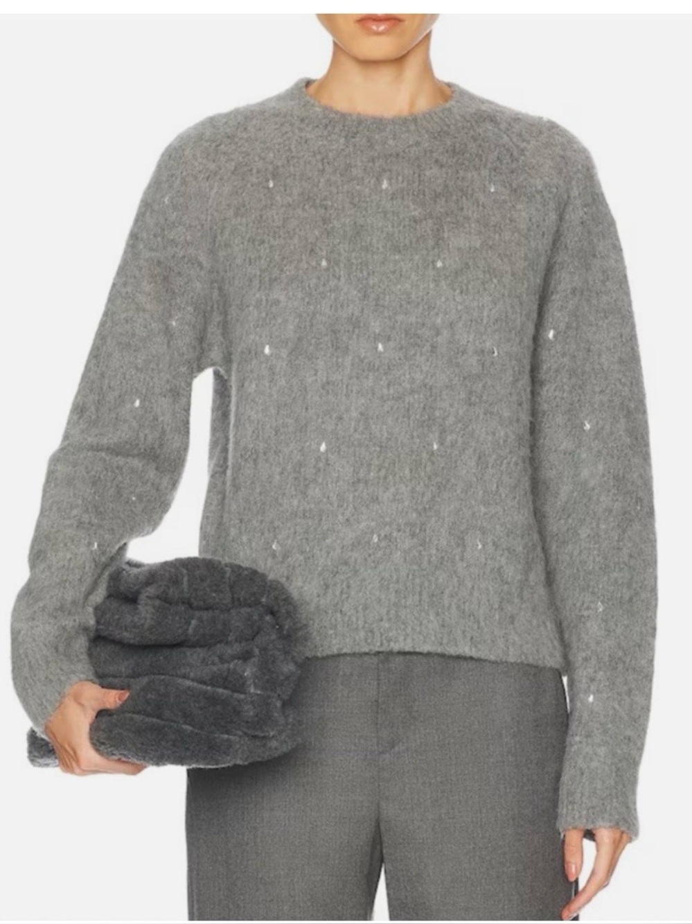 A.L.C Cozy Gray Crewneck Sweater with Subtle Embellishments